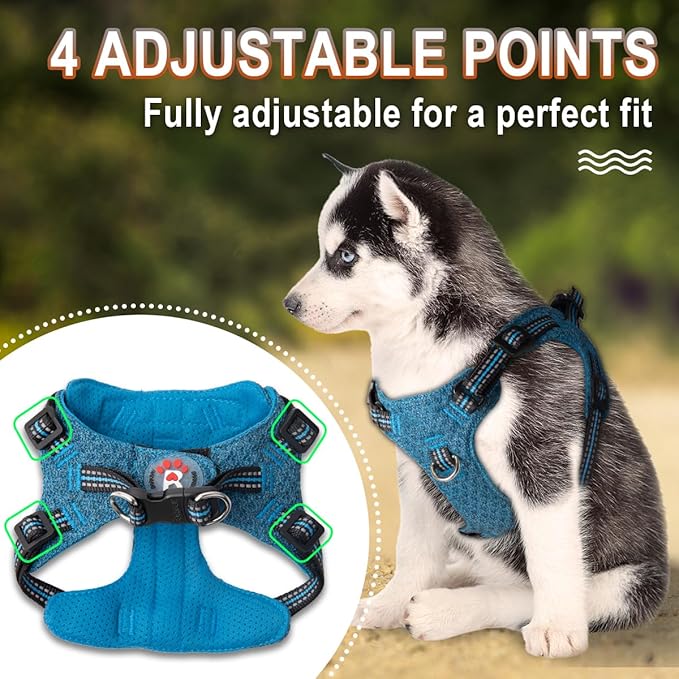 Dog Harness Step in Dog Vest Harness, Reflective Adjustable Puppy No Pull Harness Breathable Soft for Small and Medium Dogs Cats, Blue/Black, S-PurrikoPets