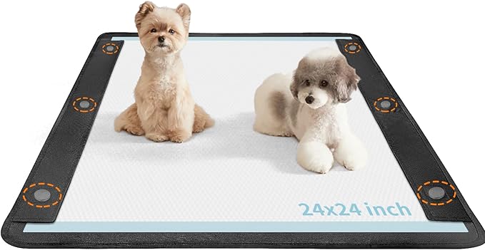 Dog Pee Pad Holder, Oxford Cloth Material, Fit 24"x24" Pad,Puppy Pad Holder, 6 Powerfu Magnetic Clips, Indoor Dog Potty, Black-PurrikoPets