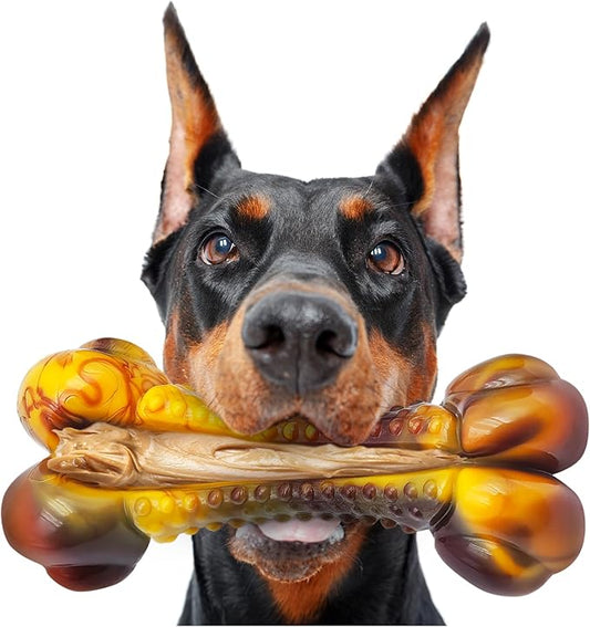 Dog Toys for Aggressive Chewers, Indestructible Dog Chew Toys for Large Medium Small Breed, Tough Nylon Interactive Durable Chew Toy Bone for Puppy Teething Toy Bacon Flavor, Best Gift&Keep Them Busy-PurrikoPets