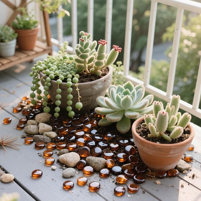 2.16LB Glass Beads Vase Filler Aquarium Gravel Decor Flat Glass Marbles Gems Pebbles Fish Tank Rocks Home Decorative Art Craft - Amber-PurrikoPets