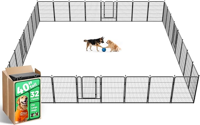 FXW Rollick Unleashed Dog Playpen for Indoor, Yard, RV Camping, 40 inch 32 Panels for Medium and Large Dogs, Black│Patented-PurrikoPets