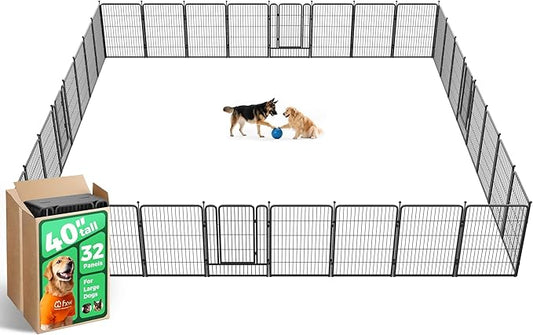 FXW Rollick Unleashed Dog Playpen for Indoor, Yard, RV Camping, 40 inch 32 Panels for Medium and Large Dogs, Black│Patented-PurrikoPets
