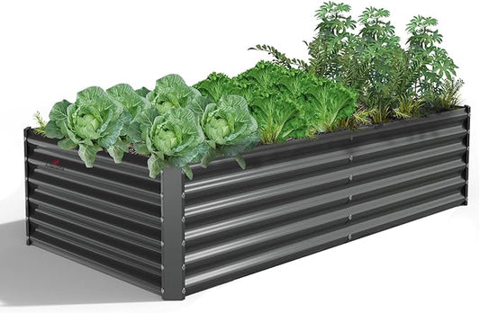 A ANLEOLIFE 6X3X1.5 ft Galvanized Raised Garden Beds Outdoor, Rectangular Metal Planter Box for Planting Vegetables Flowers Herb, Anti-Rust & Easy-Setup, Quartz Grey-PurrikoPets