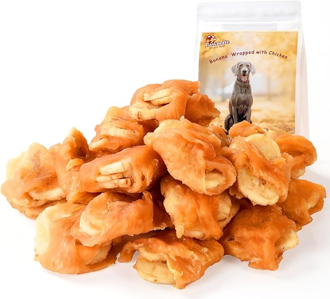 Dog Treats Chicken Wrapped Banana Slices with 1% Taurine, Healthy Training Snacks Rich in Natural Fiber, Rawhide-Free Grain-Free Soft Chews for Small Medium Dogs, 10.6oz-PurrikoPets