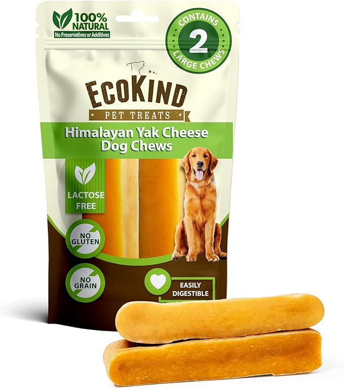 EcoKind Premium Gold Yak Cheese Himalayan Dog Chews, Dog Treats Large Breed, All Natural, High Protein, for Aggressive Chewers, Large - 2 Chews-PurrikoPets