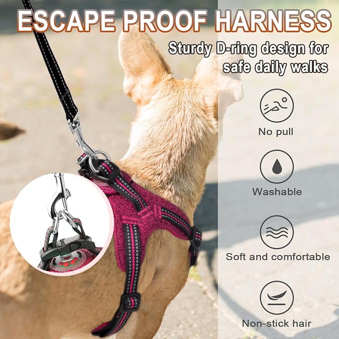 Dog Harness Step in Dog Vest Harness, Reflective Adjustable Puppy No Pull Harness Breathable Soft for Small and Medium Dogs Cats, Pink/Black, XS-PurrikoPets