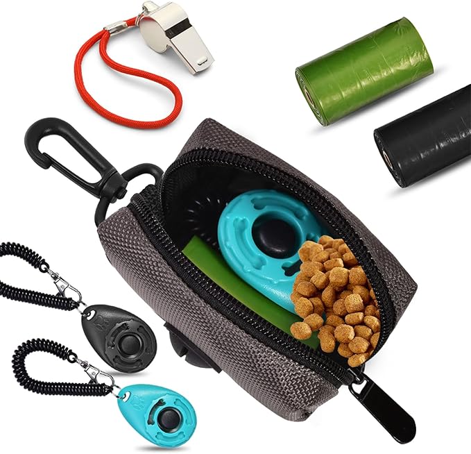 Dog Waste Bag Dispenser Pet Poop Bags Holder for Doggie Waste Bags Dispensers Soft Fabric Zipper Small Doggy Puppy Pouch for Leash Accessory Attachment with Carrier,Grey-PurrikoPets