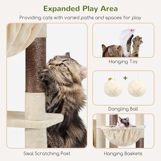 Globlazer Giant Cat Tree, 83 inch Cat Tree for Indoor Cats Large Adult, XXL Cat Tower with 9 Scratching Posts for 20lb+ Heavy Duty Large Adult Cats, F83, Beige-PurrikoPets