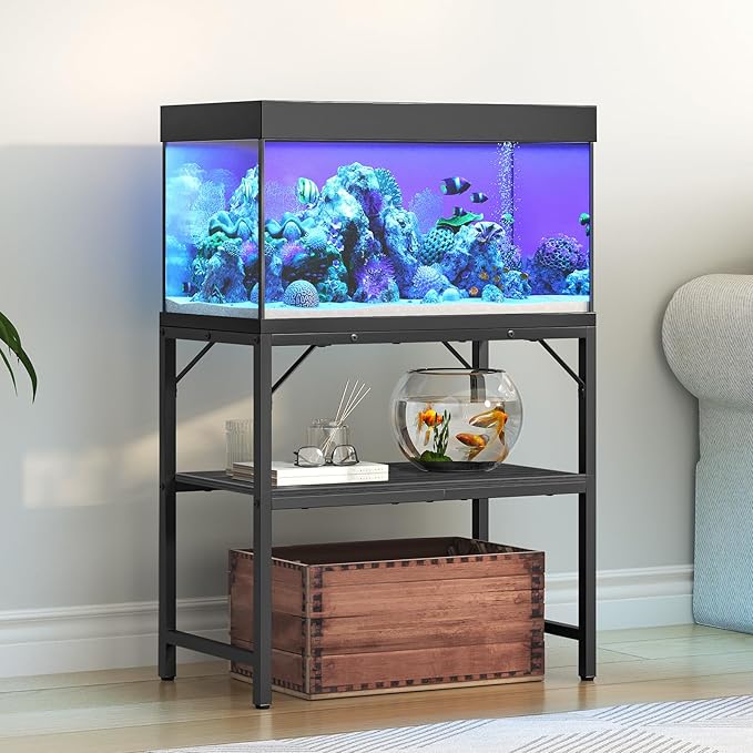 30 Gallon Fish Tank Stand, Aquarium Stand with 2-Tier Storage Shelves, Heavy Duty Breeder Turtle Terrarium Stand Rack for Home Office, 30.0" L x 11.8" W x 24.4" H, Black FTBK3001-PurrikoPets