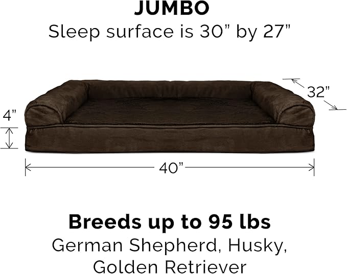 Furhaven Orthopedic Dog Bed for Large Dogs w/ Removable Bolsters & Washable Cover, For Dogs Up to 95 lbs - Plush & Suede Sofa - Espresso, Jumbo/XL-PurrikoPets