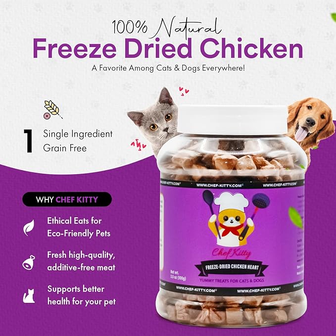 Freeze-Dried Chicken Heart Treats for Cats & Dogs – 100% Human Grade, Single Ingredient, High-Protein, Healthy Snack – No Additives or Preservatives – 2.6oz - Inspected & Tested in USA-PurrikoPets