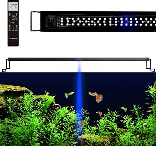 GLOWRIUM LED Aquarium Light with Remote, Full Spectrum Fish Tank Light with Auto Timer, IP67 Waterproof Freshwater Planted Tank Light, Dimmable RGB+W+Moon LEDs with High Performance (18W 24-29inch)-PurrikoPets