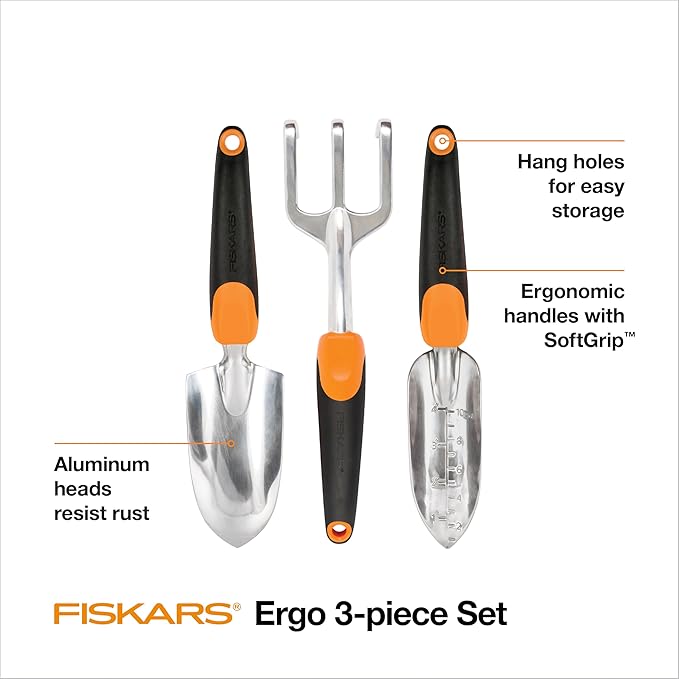 Fiskars 3-in-1 Garden Tool Set, Includes Trowel, Transplanter, and Cultivator for Outdoor Gardening, Ergonomic Yard Tool Kit-PurrikoPets