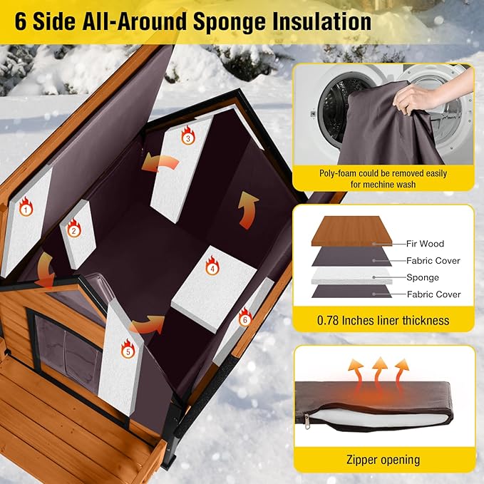 AIVITUVIN Outdoor Dog House with Anti-Chewing Iron Surround Insulated Liner Dog Kennel for Large Breed Dog Shelter Weatherproof (Brown 50.9" D x 37.4" W x 37.2" H)-PurrikoPets