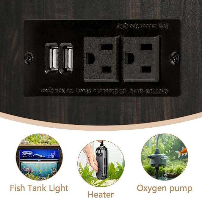 75 Gallon Fish Tank Stand with LED Light & Power Outlets, 55-75 Gallon Heavy Duty Metal Aquarium Stand with Drawers & Barn Doors, Cabinet for 2 Fish Tank Accessories Storage, Dark Oak-PurrikoPets
