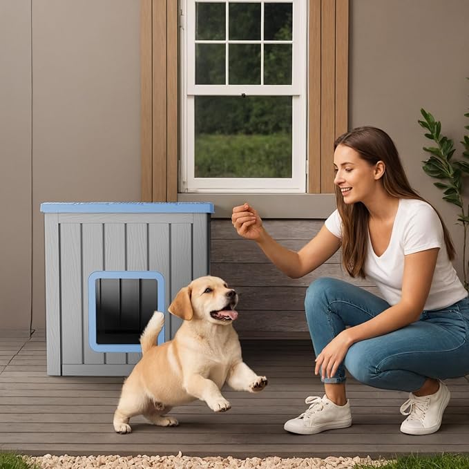 Dog House Small Dog Houses Outdoor with Sloped Roof Waterproof Ventilated Design Easy to Clean Elevated Floor Easy Assembly for Middle Sized Dogs-PurrikoPets