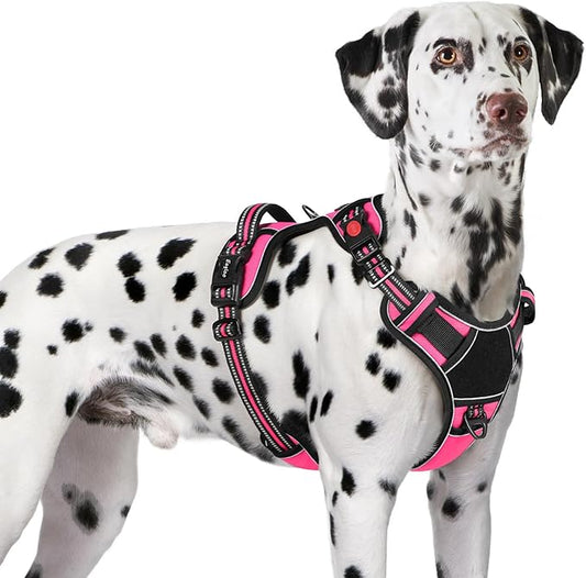 Eagloo Dog Harness for Large Dogs, Easy Wearing with 3 Buckles, Adjustable No Pull Pet Harness with 2 Rings for Walking, No Chock Reflective Soft Padded Vest with Control Handle, Pink & Black, XL-PurrikoPets