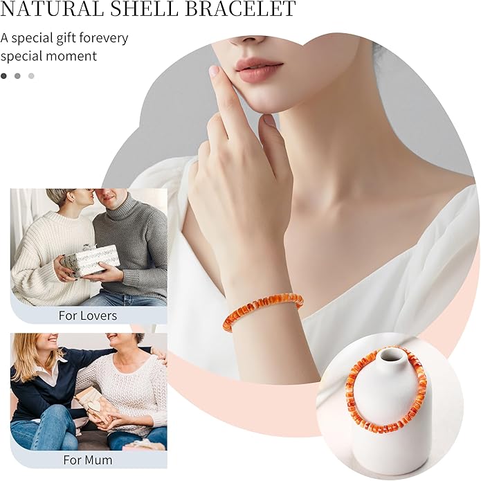 Puka Shell Bracelet Boho Adjustable Orange Beaded Surfer Anklet Handmade Natural Shell Jewelry Unisex Men Women Everyday Versatile Hawaiian Style