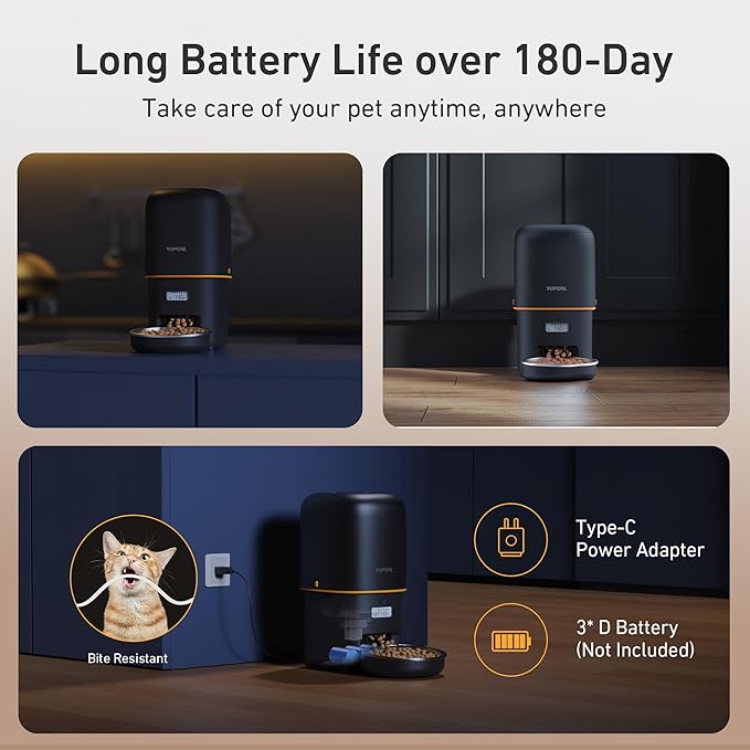 2025 Upgraded Automatic Cat Feeder - 4L Timed Auto Pet Feeder for Cat and Dog with Dry Food Dispenser, 180-day Battery Life, 1-6 Meals Per Day, 1-16 Portion, Desiccant Bag Keeps Food Fresh-PurrikoPets