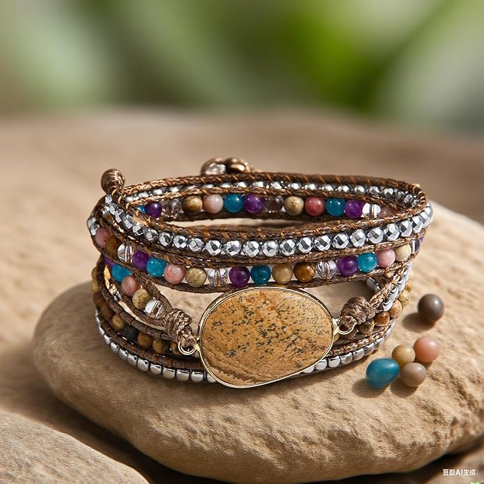 ZOSOJONA Women Wrap Bracelet Boho Natural Jasper Crystal Stone Beads Strand Bracelets