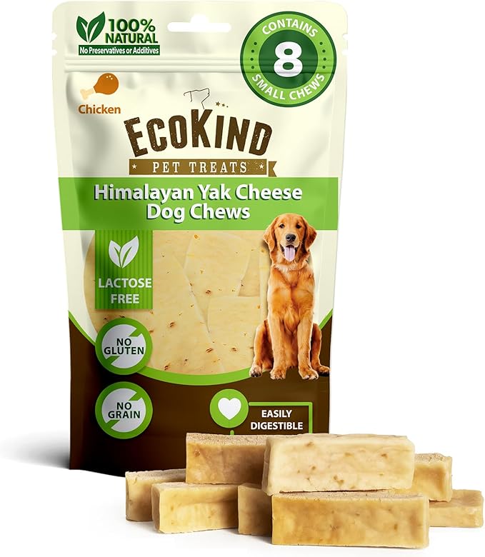 EcoKind Premium Gold Yak Cheese Himalayan Dog Chews, Healthy Dog Treats for Small Dogs, All Natural, High Protein Dog Chew, Chicken, Small - 8 Chews-PurrikoPets