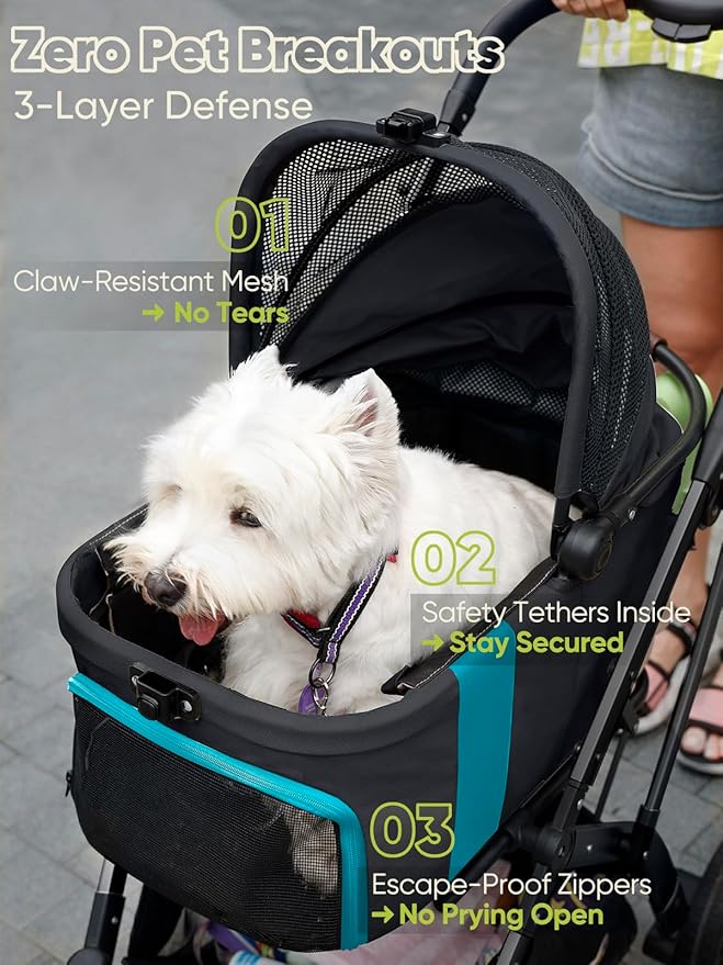 Dog Stroller, Cat Strollers, 5-in-1 Pet Stroller with Detachable Waterproof Carrier for Small/Medium Dogs Cats up to 55lbs, All-in-One Fold Without Detaching Carrier for Dogs Cats 10 lbs to 55 lbs-PurrikoPets