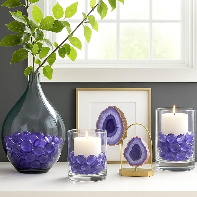 FUTUREPLUSX 1LB Purple Flat Glass Marbles, Purple Vase Filler, Glass Pebbles, Aquarium Rocks Fish Tank Beads for DIY Crafts Table Scatter Decor-PurrikoPets