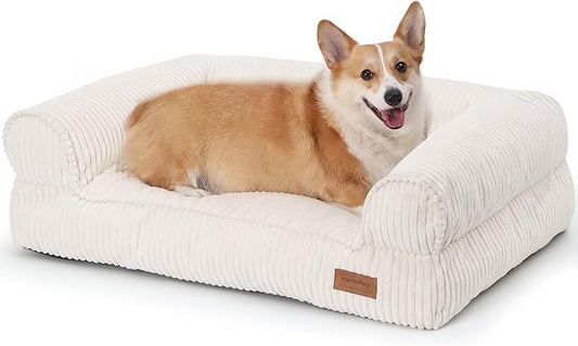 FUKUMARU Cute Dog Bed, Fluffy Pet Bed with TPU Layer Keeping Lining Dry, Dog Couch Medium Size Dogs Easy to Care, Warm Cat Bed with Removable Zipper Cover, 36inch, Large, Cream-PurrikoPets