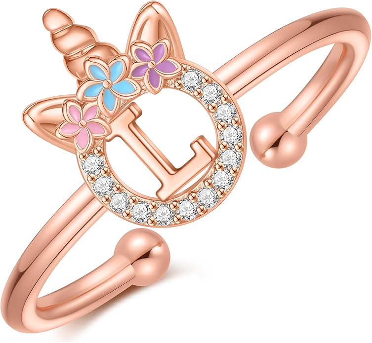 Unicorn Rings Gifts for Girls - Adjustable Initial Ring Dainty Cute Unicorn Rings for Girl Teens Little Girls Jewelry Birthday Gift