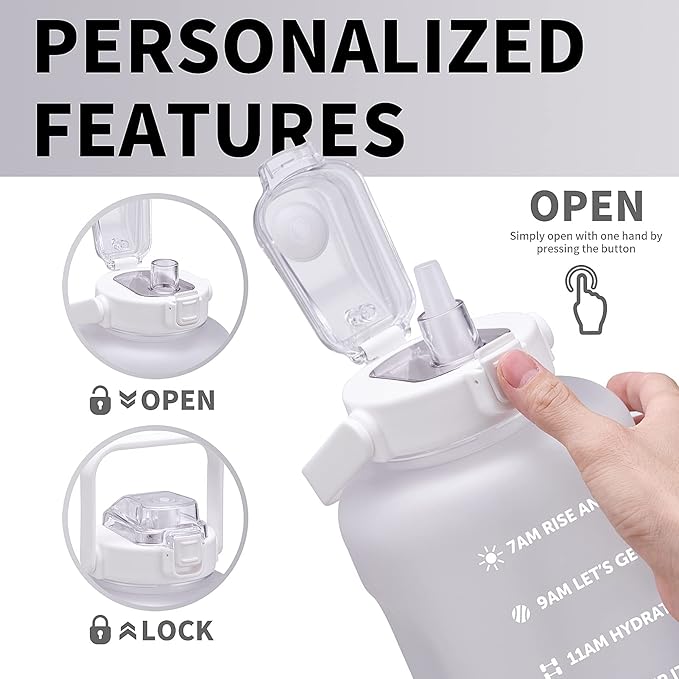 64oz,100oz,128oz Large Motivational Water Bottle with Time Marker, Leakproof & BPA Free Half Gallon Big Water Bottle with Straw Handle Tritan Frosted Water Jug for Gym,Fitness,Outdoor Sports-PurrikoPets