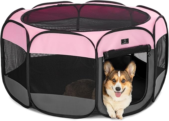 A4Pet Puppy Playpen Indoor, 39.5” Portable Pet Playpen with Bowl, Suitable for Puppies, Kittens, and Small Animals, Removable Zipper & Mesh Panel(16”W × 10”H)-PurrikoPets