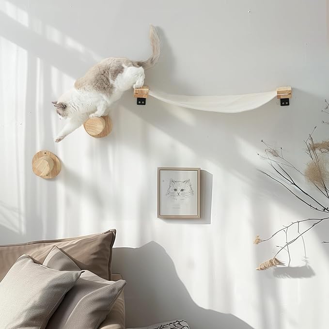 FUKUMARU Cat Wall Furniture, 2 PCS Climbing Shelves Set, Solid Rubber Wood Cat Shelf, Cats Perches for Wall Sleeping, Playing, Jumping and Lounging, 16 inch Drywall Installation-PurrikoPets