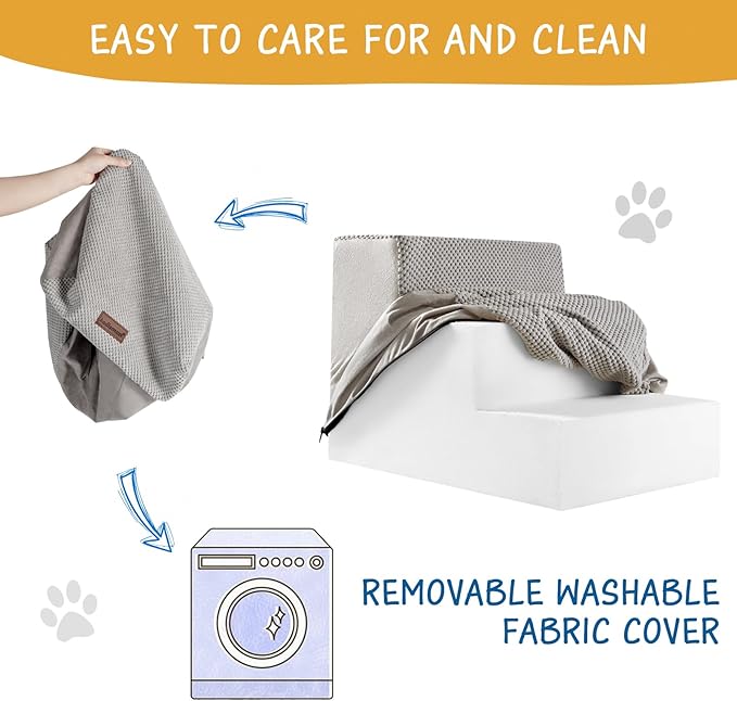 Dog Stairs for Small Dogs & Cats, 3-Step Extra Wide Non-Slip Pet Steps for Couch Sofa and Chair, Light Grey, 15.7" H-PurrikoPets