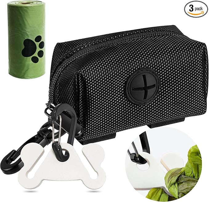 Dog Poop Bag Holder for Leash Attachment Dog Poop Bag Dispenser Dog Waste Bag Dispensers Dog Poop Bag Holders Fit Dog Leash Accessory With Hand Free Holder Carriers, Black-PurrikoPets