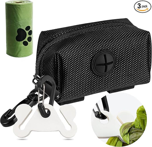 Dog Poop Bag Holder for Leash Attachment Dog Poop Bag Dispenser Dog Waste Bag Dispensers Dog Poop Bag Holders Fit Dog Leash Accessory With Hand Free Holder Carriers, Black-PurrikoPets