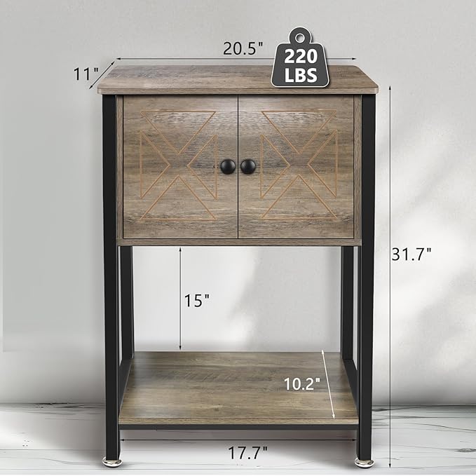 5-10 Gallon Fish Tank Stand, Heavy Duty Aquarium Stand with Cabinet & Power Outlets for Fish Tank Accessories Storage, Double Tank Stand 20.5" L* 11" W Tabletop, 220LBS Capacity, Grey-PurrikoPets