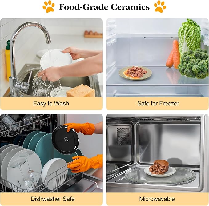 3PCS Cat Food Bowl,Ceramic Cat Dish for Indoor Cats,Wide Shallow Cat Bowls for Dry and Wet Food,Anti Whisker Fatigue Cat Plates for Kitten Cats or Dogs-PurrikoPets