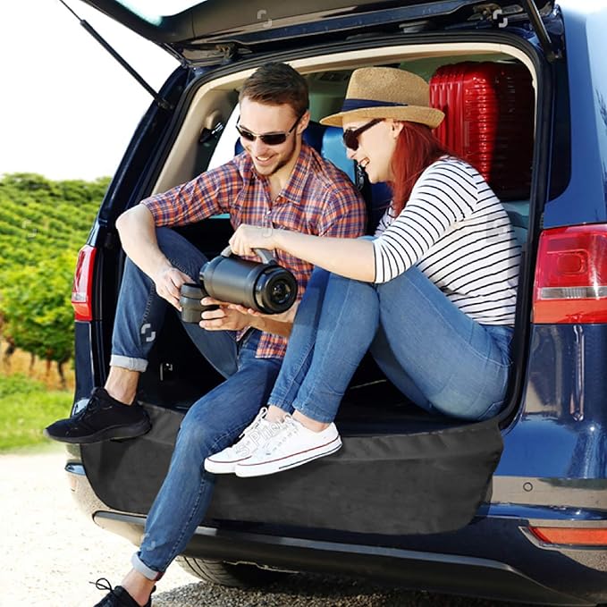 F-color SUV Cargo Liner for Dogs, Waterproof Pet Cargo Cover Dog Seat Cover Mat for SUVs Sedans Vans with 2 Large Pockets, Non-Slip, Large Size Universal Fit, Black-PurrikoPets