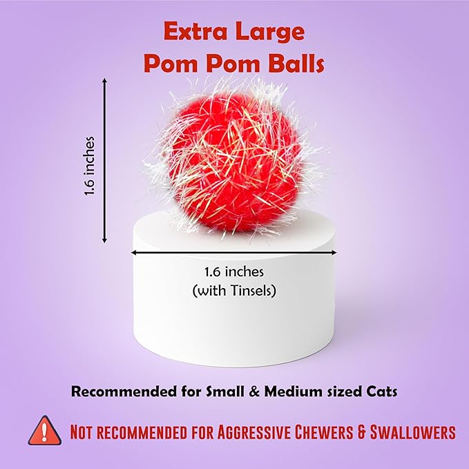 30 Pieces 1.6 inches Sparkle Pom Pom Balls for Cat - Interactive Glitter Balls, Multicolor, Best as Kitten Play Toys-PurrikoPets