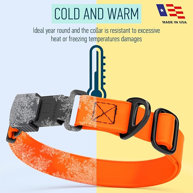 Dogline Biothane Waterproof Dog Collar with Herm Sprenger Black Stainless Steel Quick Release Buckle – Heavy Duty Tactical Durable Collar for Dogs – Comfortable and Safe Pet Collar W1 L 15-25" Orange-PurrikoPets