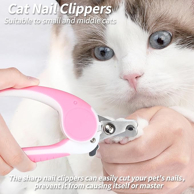 2PCS Pet Grooming Kit, Cat Brushes & Cat Nail Clipper, Cat Grooming Brush for Sedding and Grooming Fur (Pink）-PurrikoPets