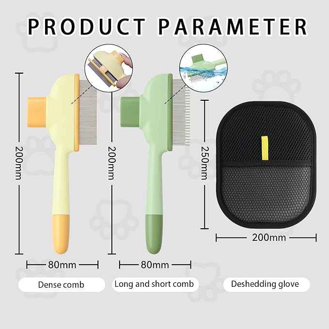 2 Pet Hair Removal Gloves, 2 Flea Combs for Cats and Dog，Reusable Electrostatic Gloves and Long & Short Flea Combs, 4 PCS pet hair removal tools-PurrikoPets