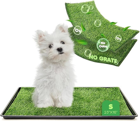 Dog Grass Pad with Tray, 23×16in Small Litter Box, 2×Grass Pad for Dogs Potty Washable, Thick Soft Odor-Free Hemmed Dog Pee Grass, Indoor Puppy Potty Training Balcony (Without Grid)-PurrikoPets