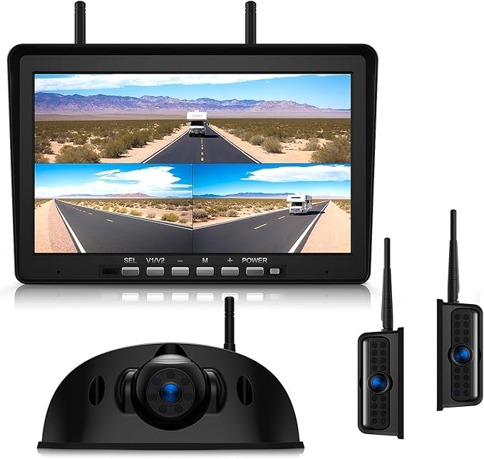 10.1" RV Backup Camera Wireless System Plug and Play, Pre-Wired for Furrion RV Trailer Camper Motorhome, HD 1080P Split-Screen DVR Monitor with 1 Rear View & 2 Side View Cameras, BY503-PurrikoPets