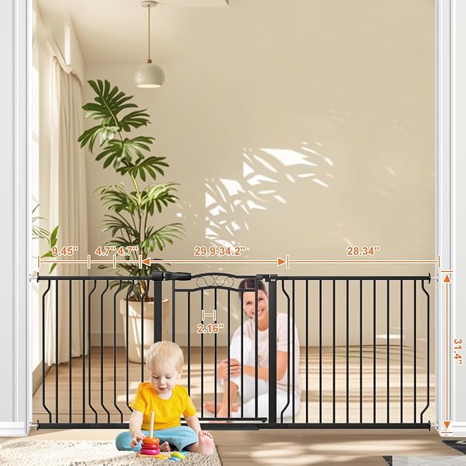 67.3-81.1" Extra Wide Baby Gate for Stairs No Drilling, 30" Tall Auto Close Press Mounted Baby Gate for Doorways, Adjustable Width Walk Through Long Gates for Kids or Pets, Black-PurrikoPets