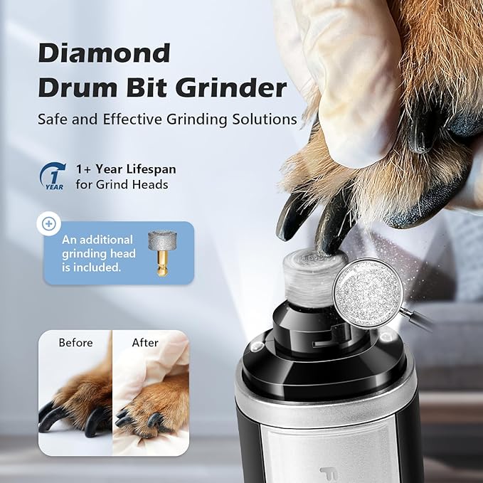 Dog Nail Grinder, Nail Clippers with LED Light, USB Rechargeable Electric Dog Nail Trimmer 5-Speed Paws Grooming & Smoothing for Large Medium Small Dogs Cats Pet-PurrikoPets