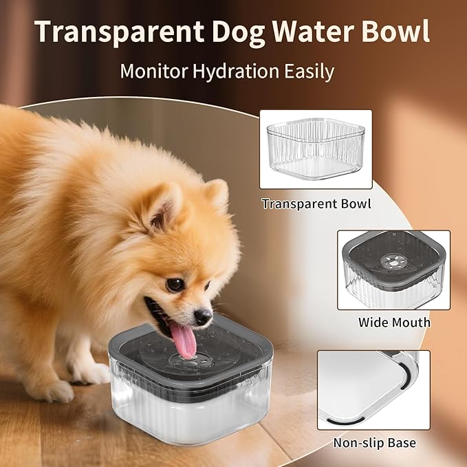 3L Dog Water Bowl No Spill 101oz Large Capacity Spill Proof Slow Drinking Water Feeder No Splash Pet Water Bowl Vehicle Carried Travel Dog Bowl for Sloppy Messy Drinkers Cats(Dark Gray)-PurrikoPets
