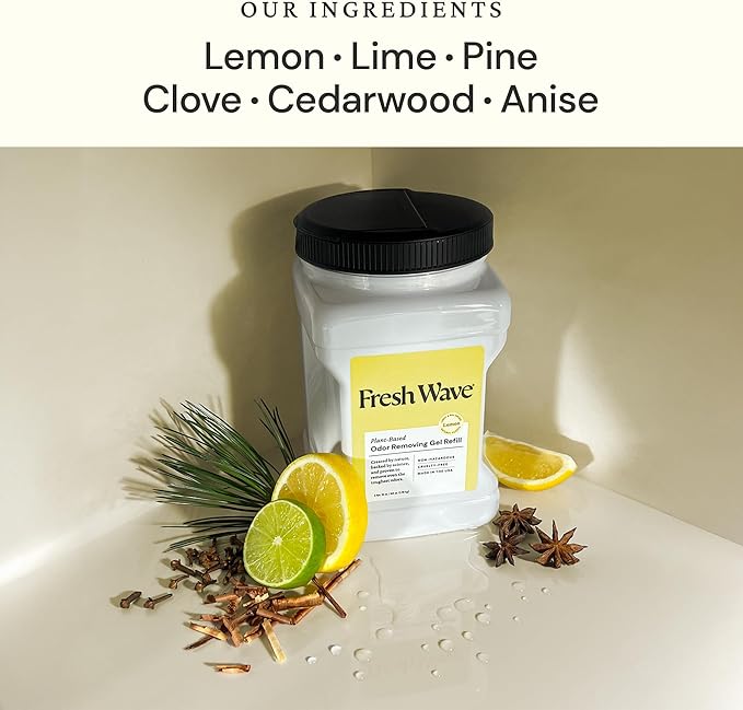 Fresh Wave Lemon Odor Removing Gel Refill, 63 oz. - Safer Odor Absorbers for Home, Natural Plant-Based Odor Eliminator, Every 15 oz. lasts 30-60 Days, For Cooking, Trash & Pets-PurrikoPets