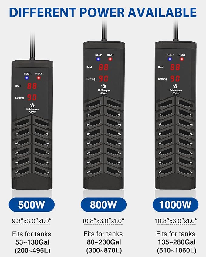 fishkeeper 800W Submersible Aquarium Heater – Ultra-Safe Digital Fish Tank Heater for 80-230 Gallon, Leaving Water Auto Power-Off, PID Intelligent Fast Heating, 59°F-93°F Accurate Temperature Control-PurrikoPets