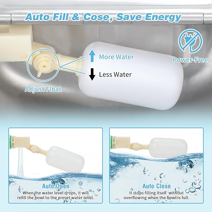 FHTONGE 304 Stainless Steel Automatic Water Dispenser with Drainage for Outdoor Big Dog, Large Auto Fill Dog Waterer Float Valves for Livestock Poultry Horse Cow Goat Pig Chicken Duck Rabbit Drinking-PurrikoPets
